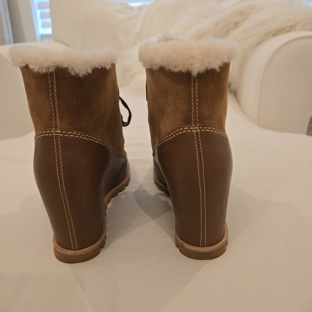 UGG Alasdair Shearling Wedge Boots Size 8 Brown Suede & Leather - Picture 6 of 9